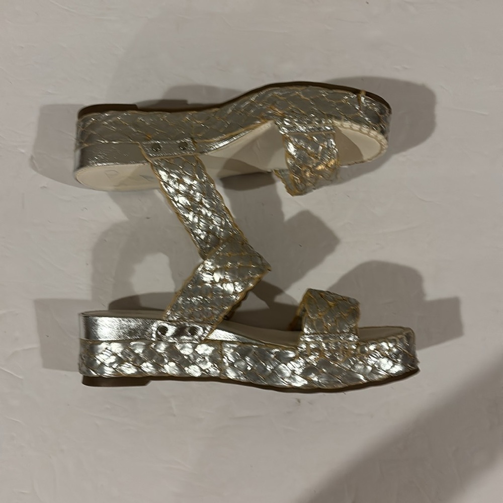 Franco Sarto Silver Leather Basket Weave Opal Platform Sandal - Size 7 - Picture 4 of 9